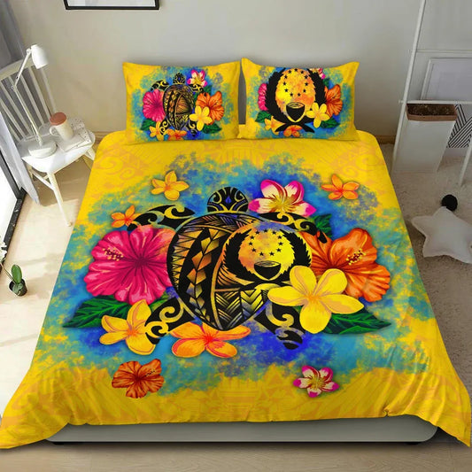 Pohnpei Polynesian Bedding Set - Turtle With Plumeria And Hibiscus