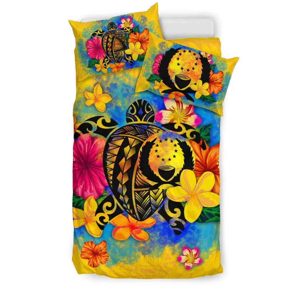 Pohnpei Polynesian Bedding Set - Turtle With Plumeria And Hibiscus