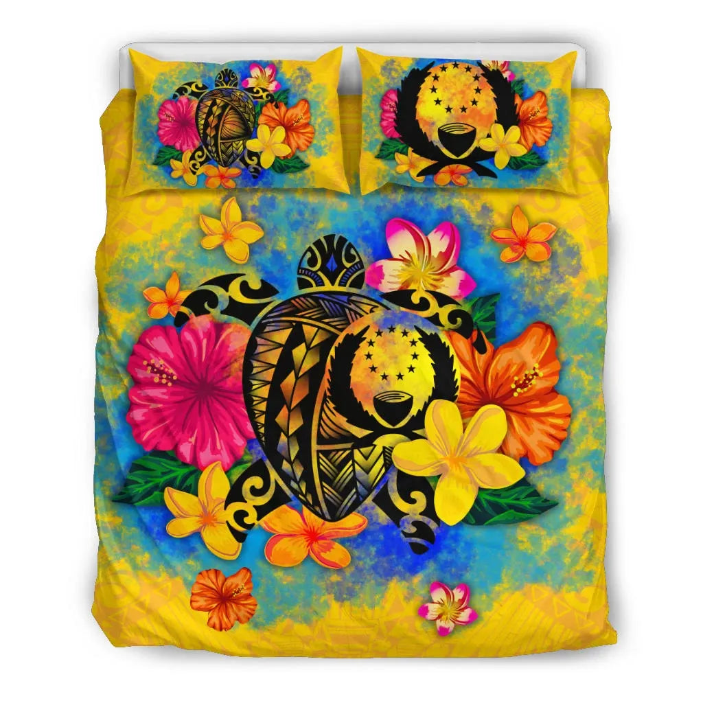 Pohnpei Polynesian Bedding Set - Turtle With Plumeria And Hibiscus