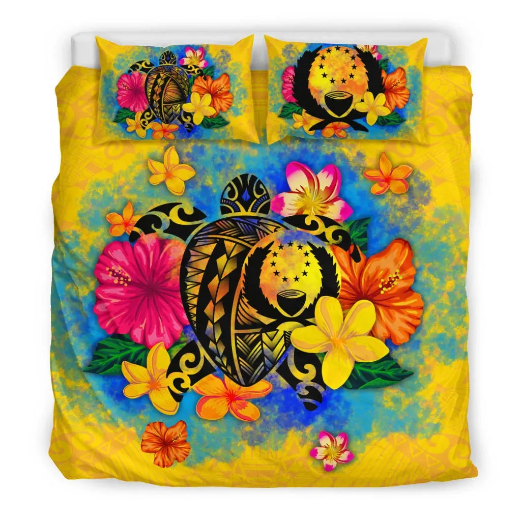 Pohnpei Polynesian Bedding Set - Turtle With Plumeria And Hibiscus