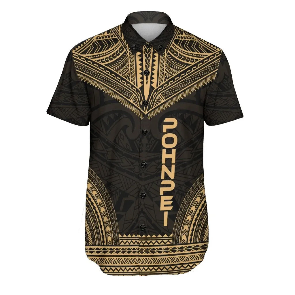 Pohnpei Polynesian Chief Short Sleeve Shirt - Gold Version