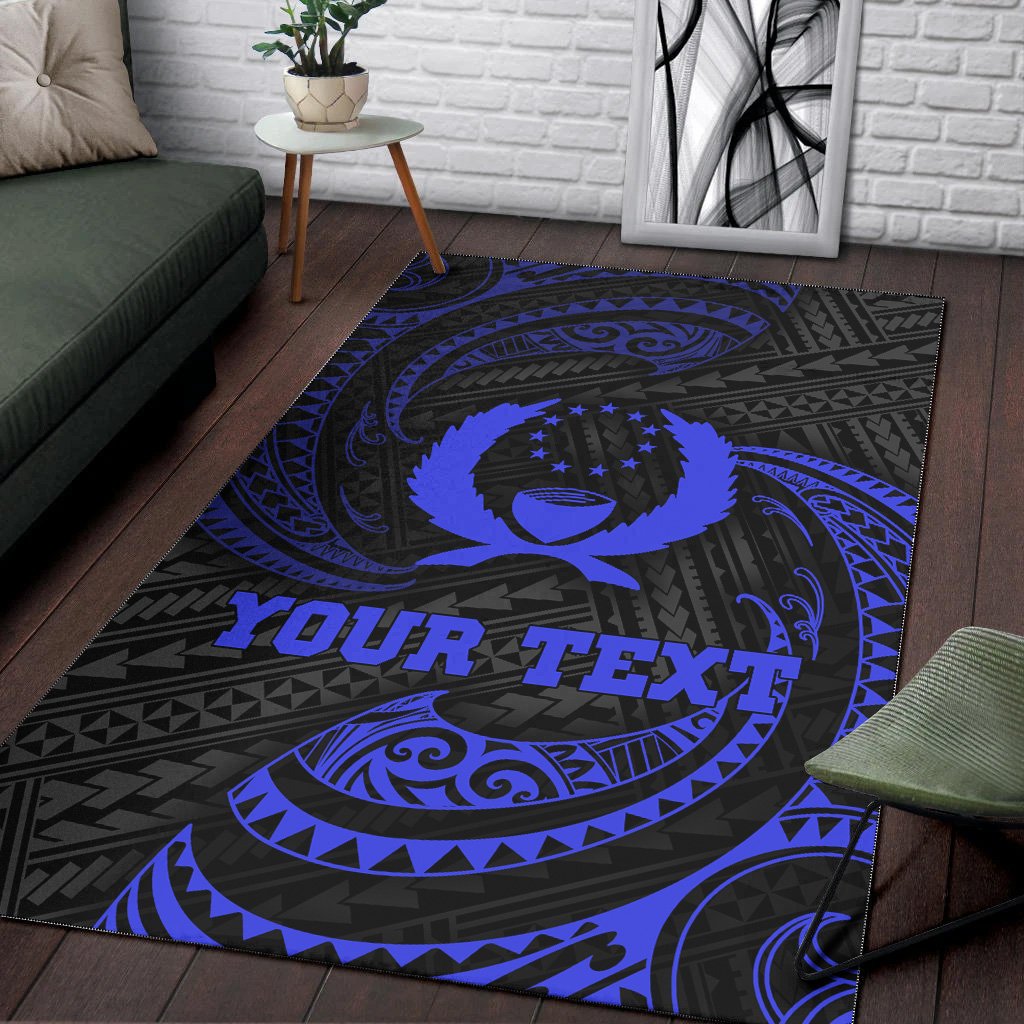 Pohnpei Polynesian Custom Personalised Area Rug - Blue Tribal Wave