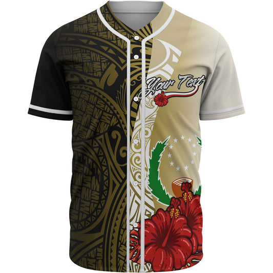 Pohnpei Polynesian Custom Personalised Baseball Shirt - Coat Of Arm With Hibiscus Gold
