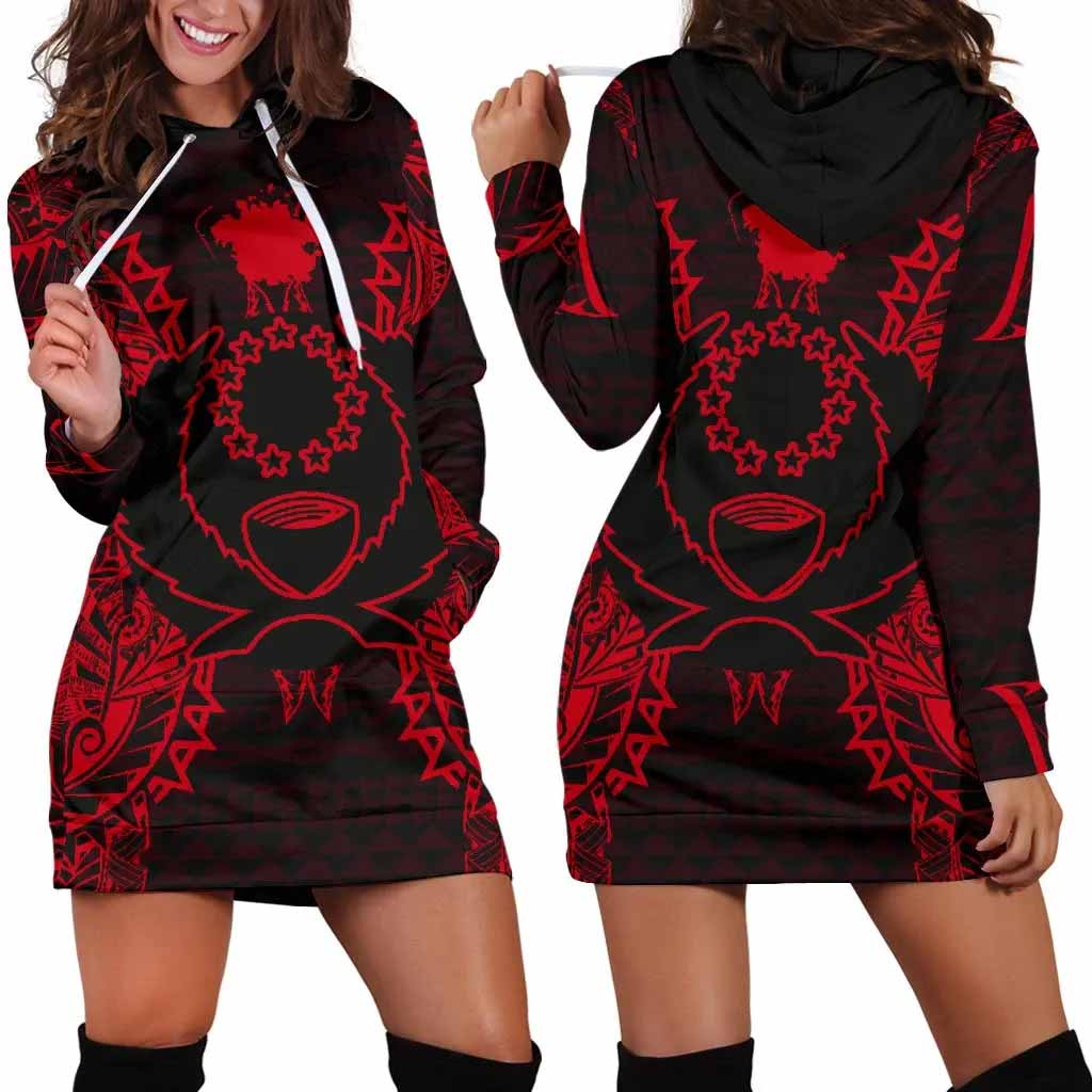 Pohnpei Polynesian Hoodie Dress Map Red