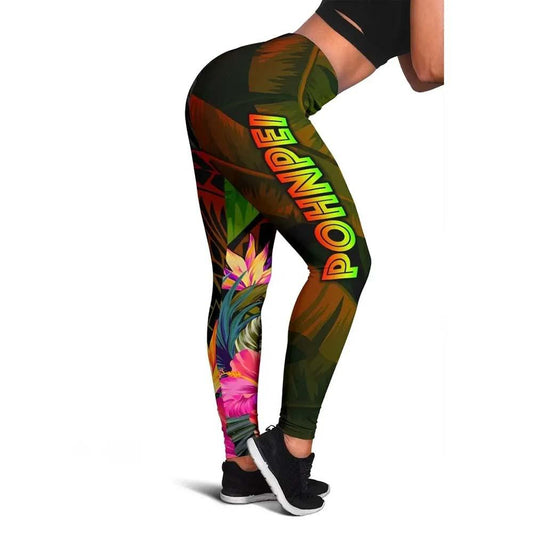 Pohnpei Polynesian Legging -  Hibiscus and Banana Leaves