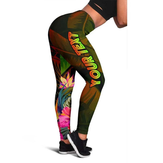 Pohnpei Polynesian Personalised Legging -  Hibiscus and Banana Leaves