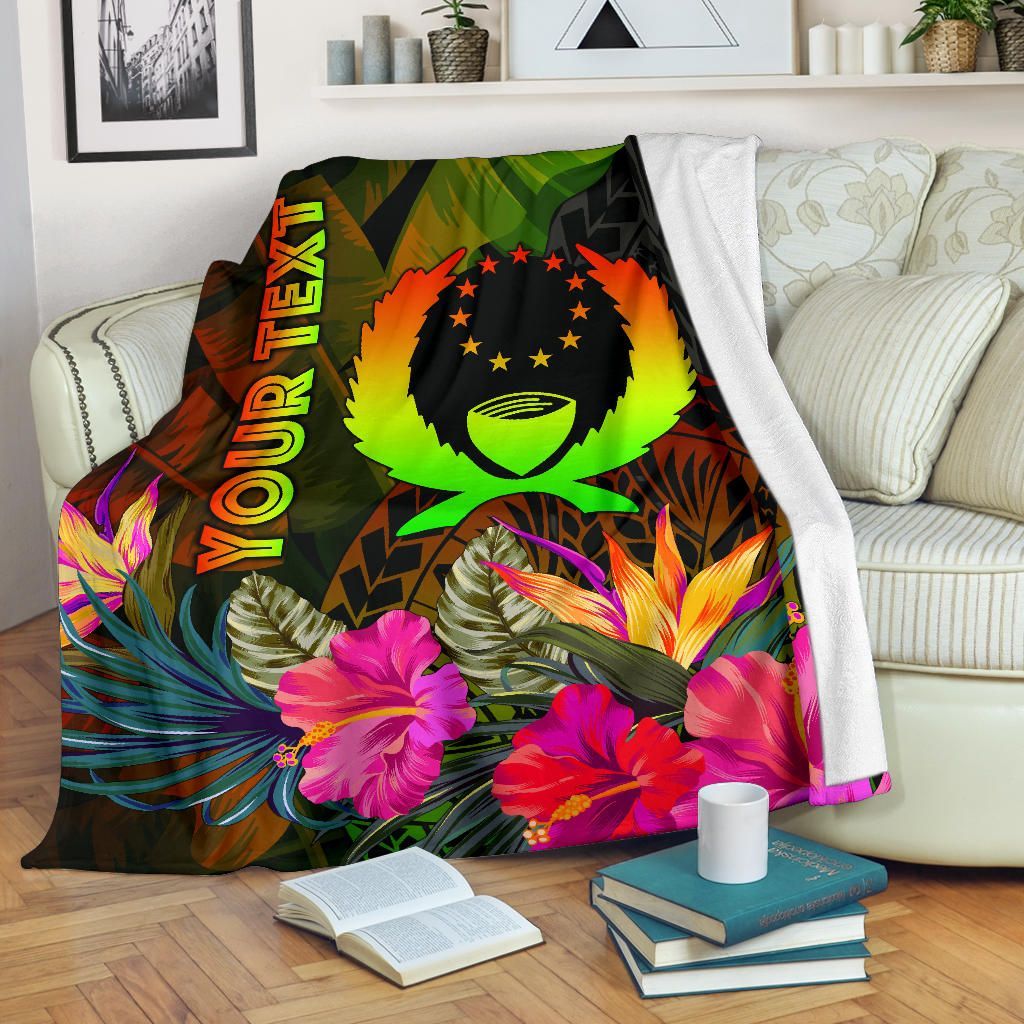 Pohnpei Polynesian Personalised Premium Blanket -  Hibiscus and Banana Leaves