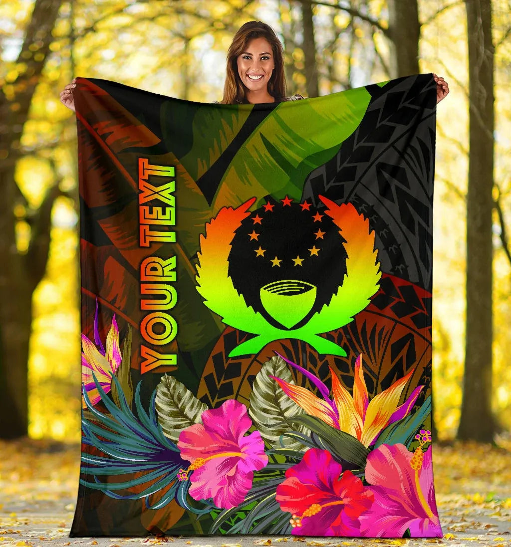 Pohnpei Polynesian Personalised Premium Blanket -  Hibiscus and Banana Leaves