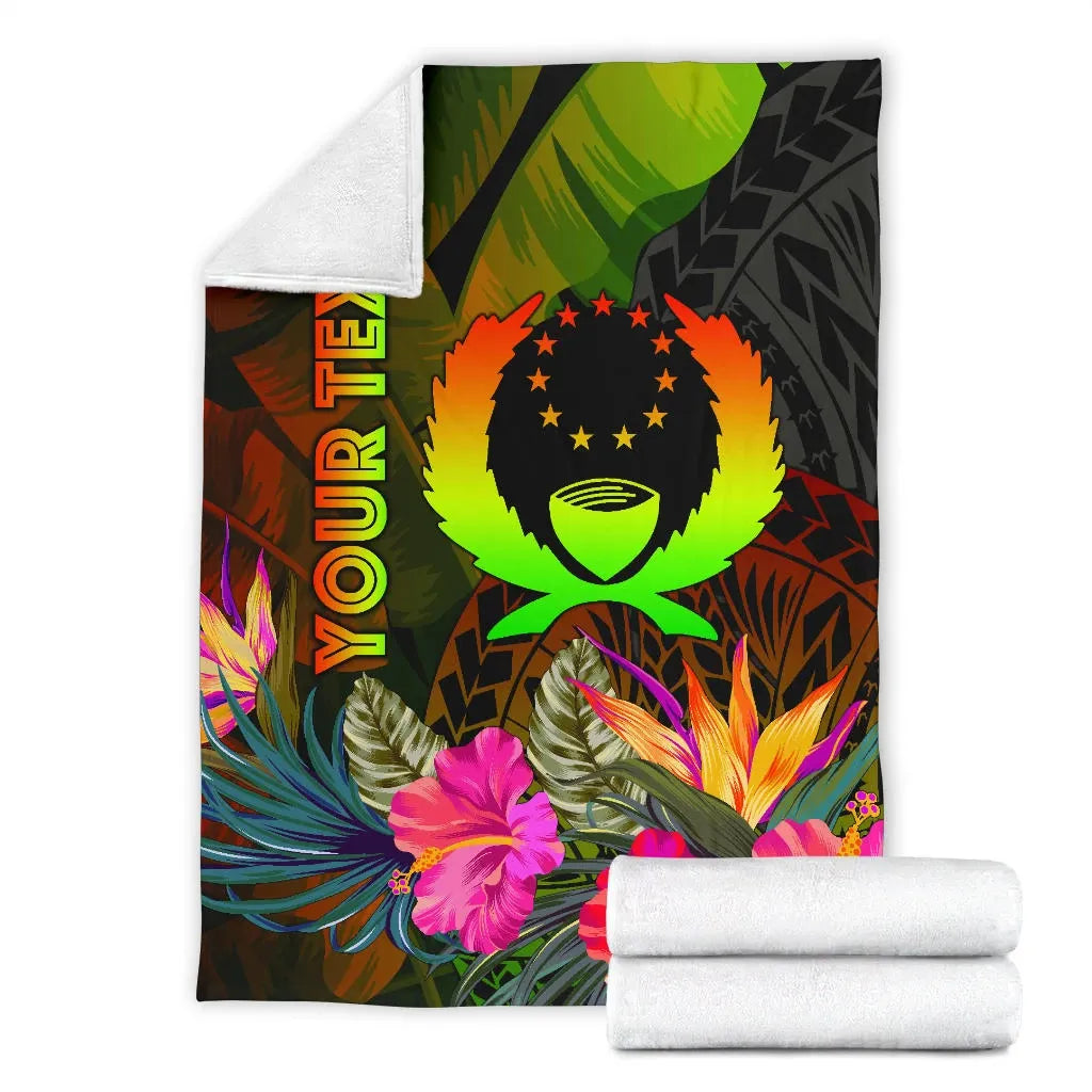 Pohnpei Polynesian Personalised Premium Blanket -  Hibiscus and Banana Leaves