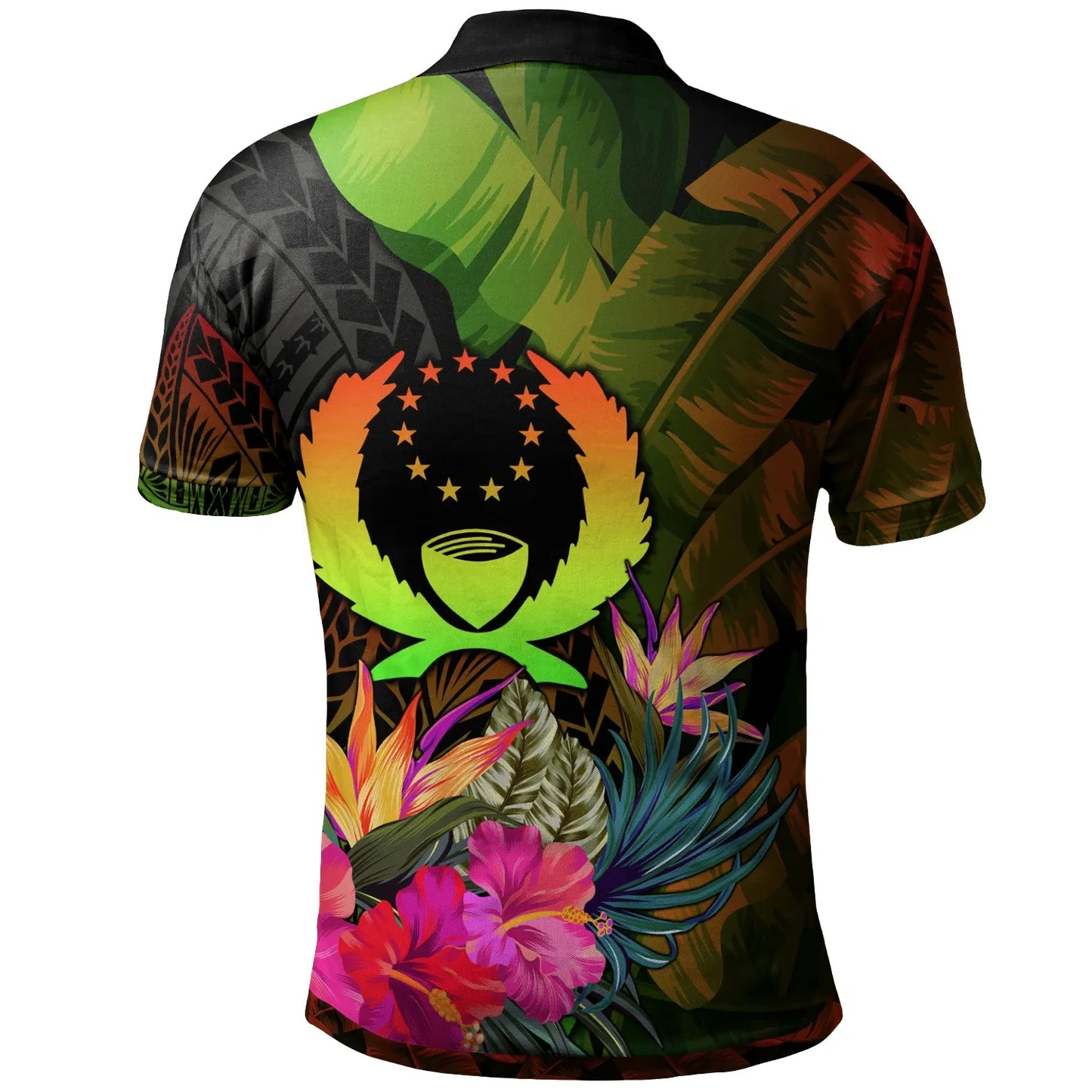 Pohnpei Polynesian Polo -  Hibiscus and Banana Leaves