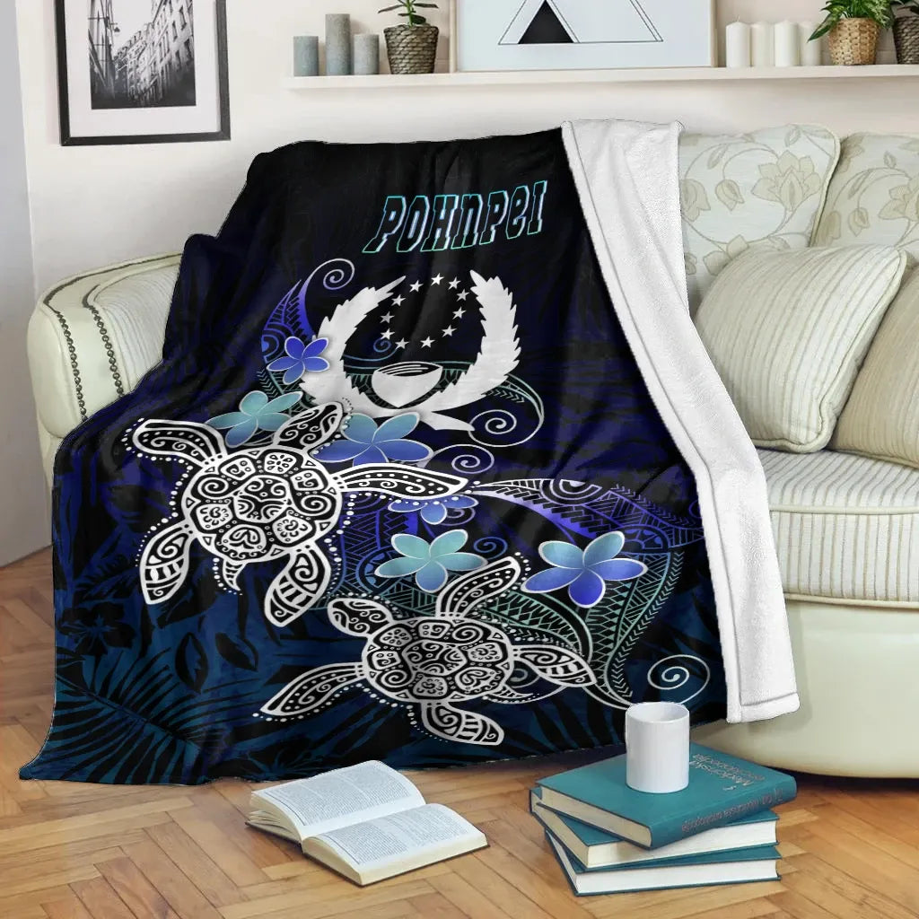 Pohnpei Polynesian Premium Blanket - Blue Turtle Couple