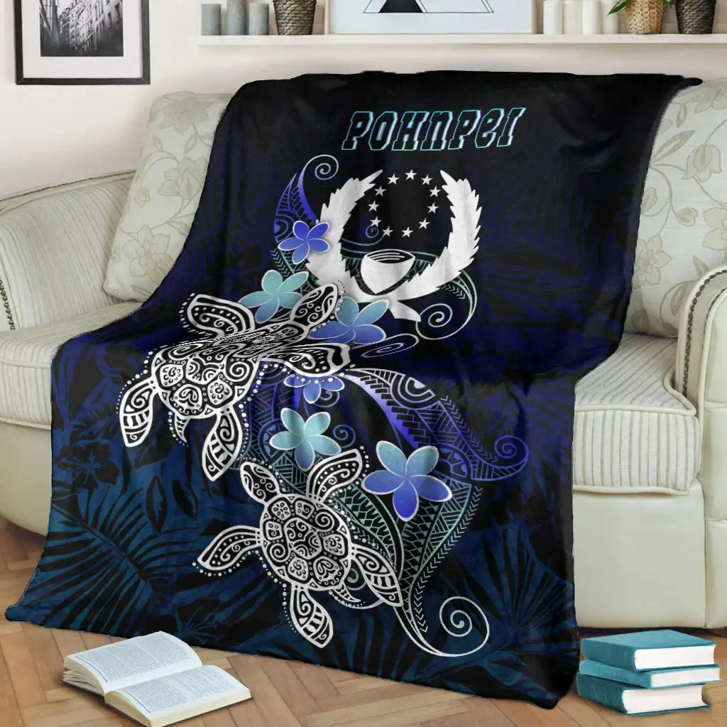 Pohnpei Polynesian Premium Blanket - Blue Turtle Couple