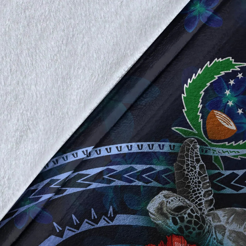 Pohnpei Polynesian Premium Blanket - Blue Turtle Hibiscus