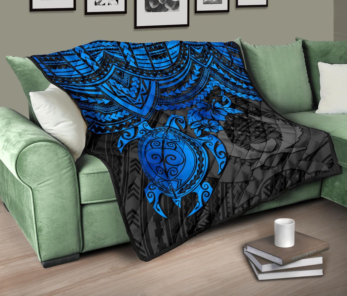 Pohnpei Polynesian Premium Quilt - Polynesian Blue Turtle