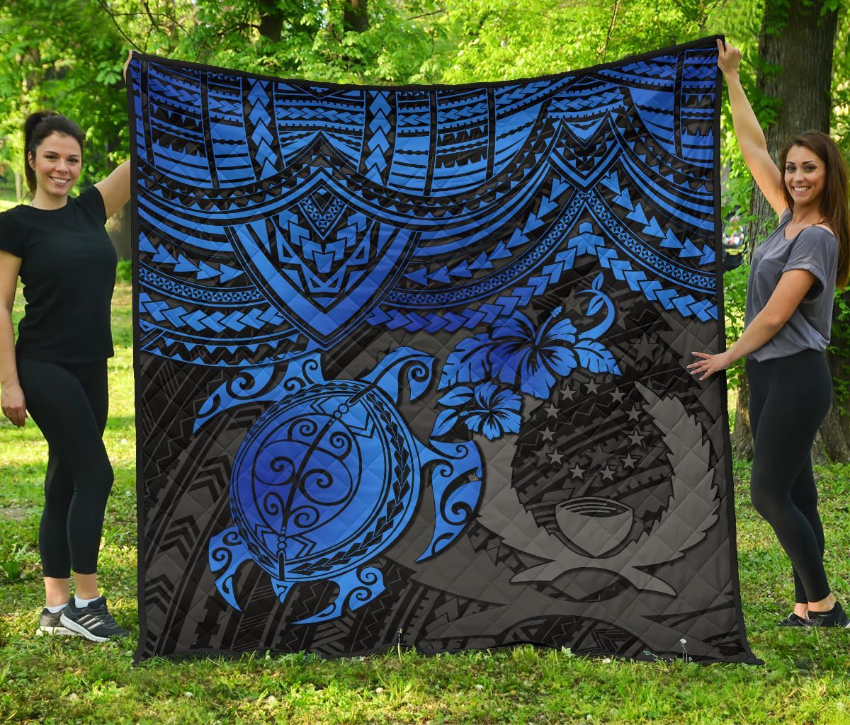 Pohnpei Polynesian Premium Quilt - Polynesian Blue Turtle