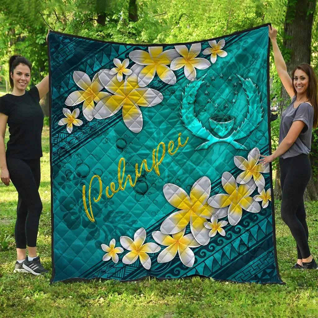Pohnpei Polynesian Quilt - Plumeria With Blue Ocean