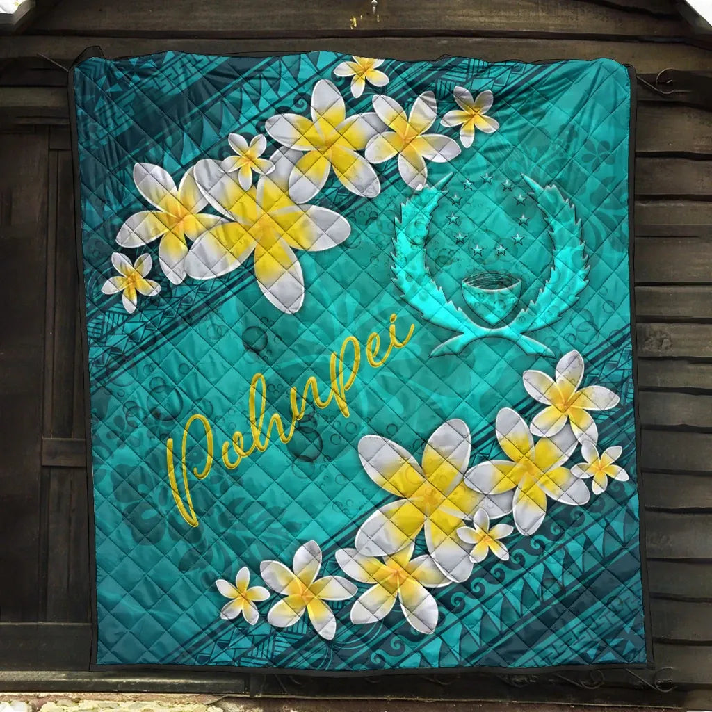 Pohnpei Polynesian Quilt - Plumeria With Blue Ocean
