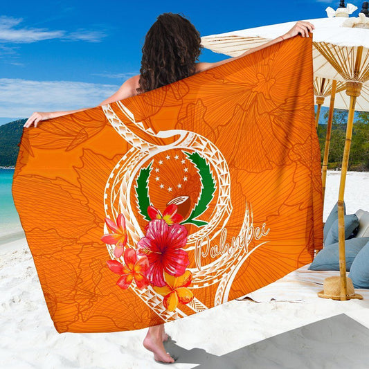 Pohnpei Polynesian Sarong - Orange Floral With Seal