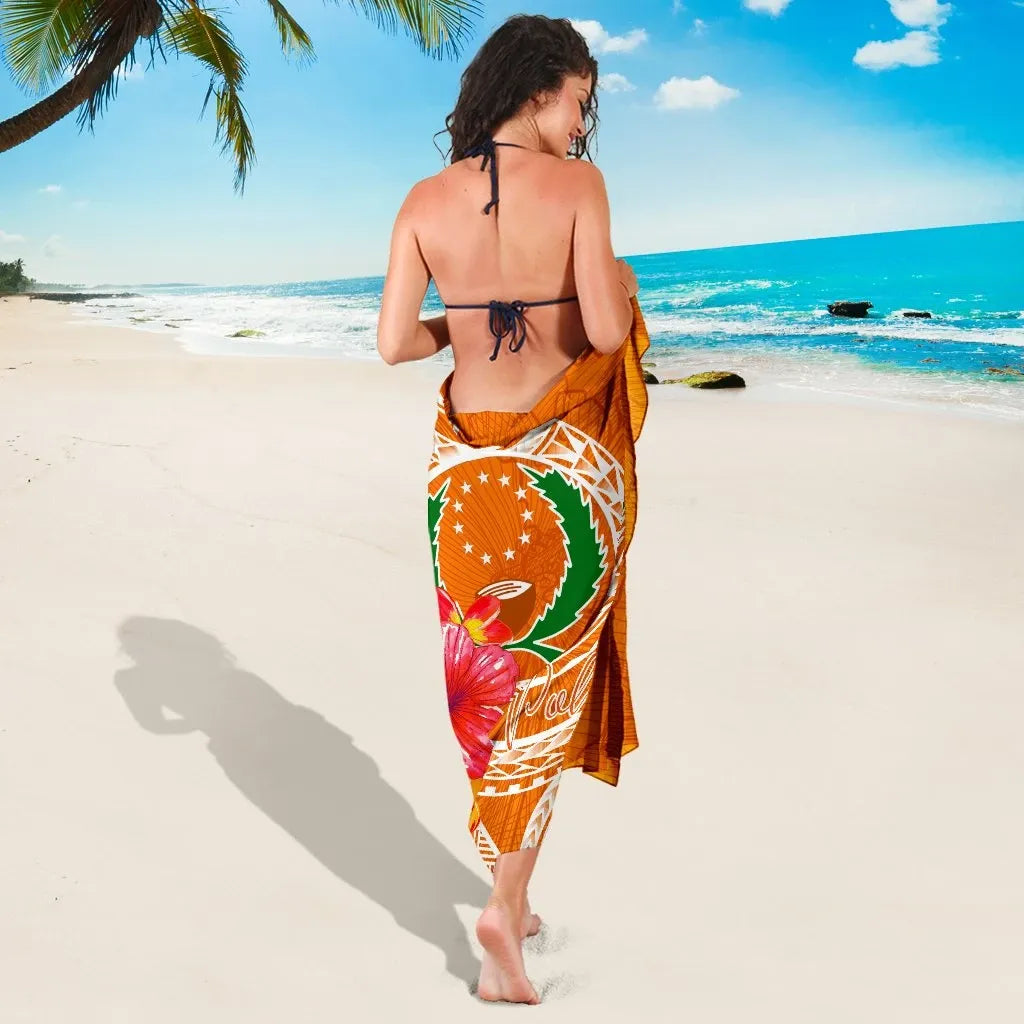 Pohnpei Polynesian Sarong - Orange Floral With Seal