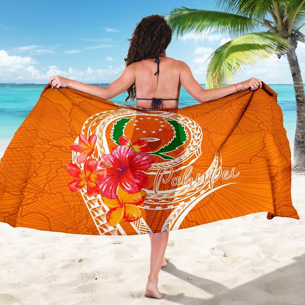 Pohnpei Polynesian Sarong - Orange Floral With Seal