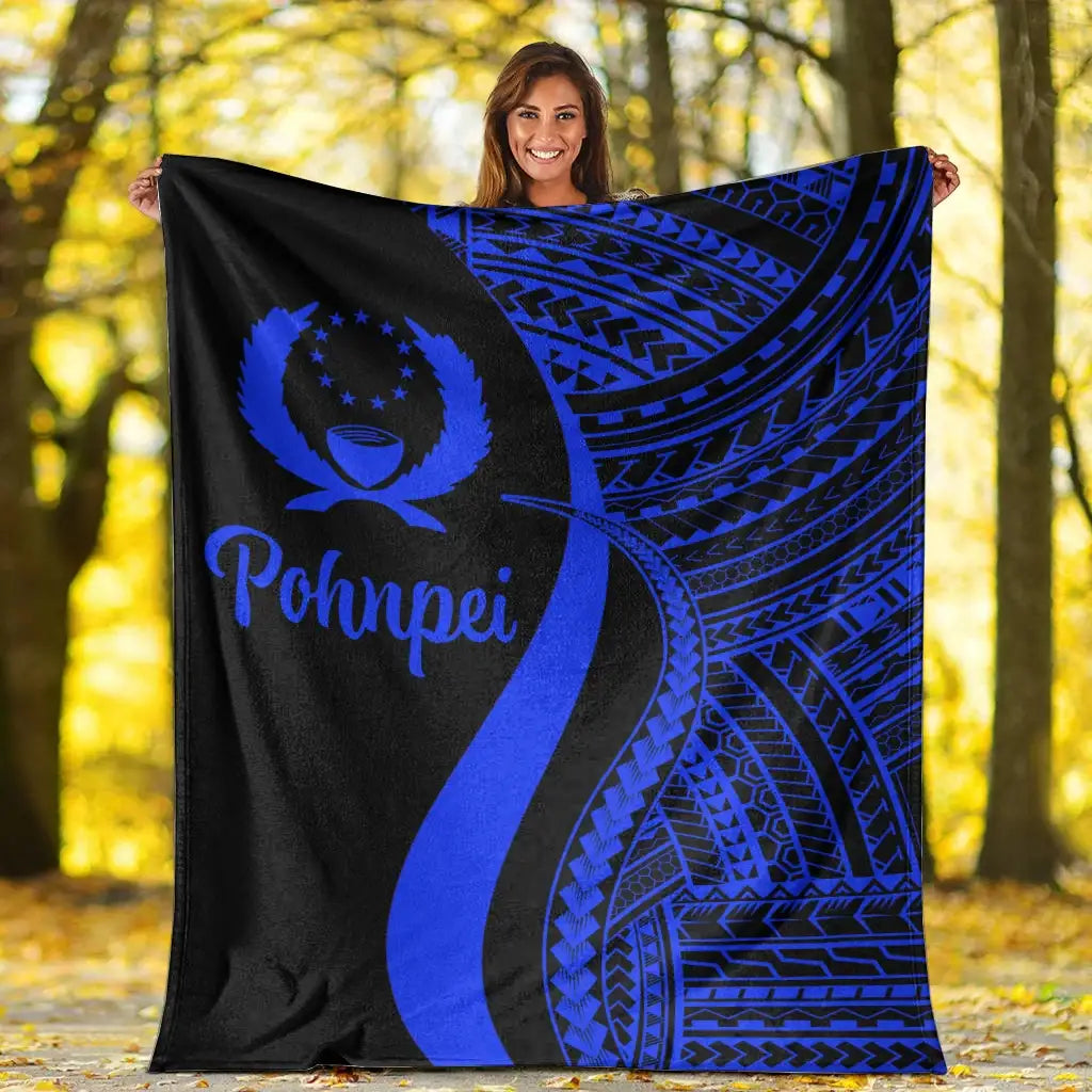 Pohnpei Premium Blanket - Blue Polynesian Tentacle Tribal Pattern