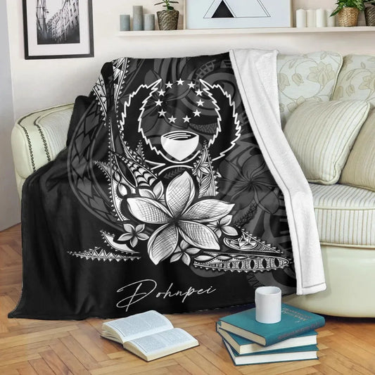 Pohnpei Premium Blanket - Fish With Plumeria Flowers Style