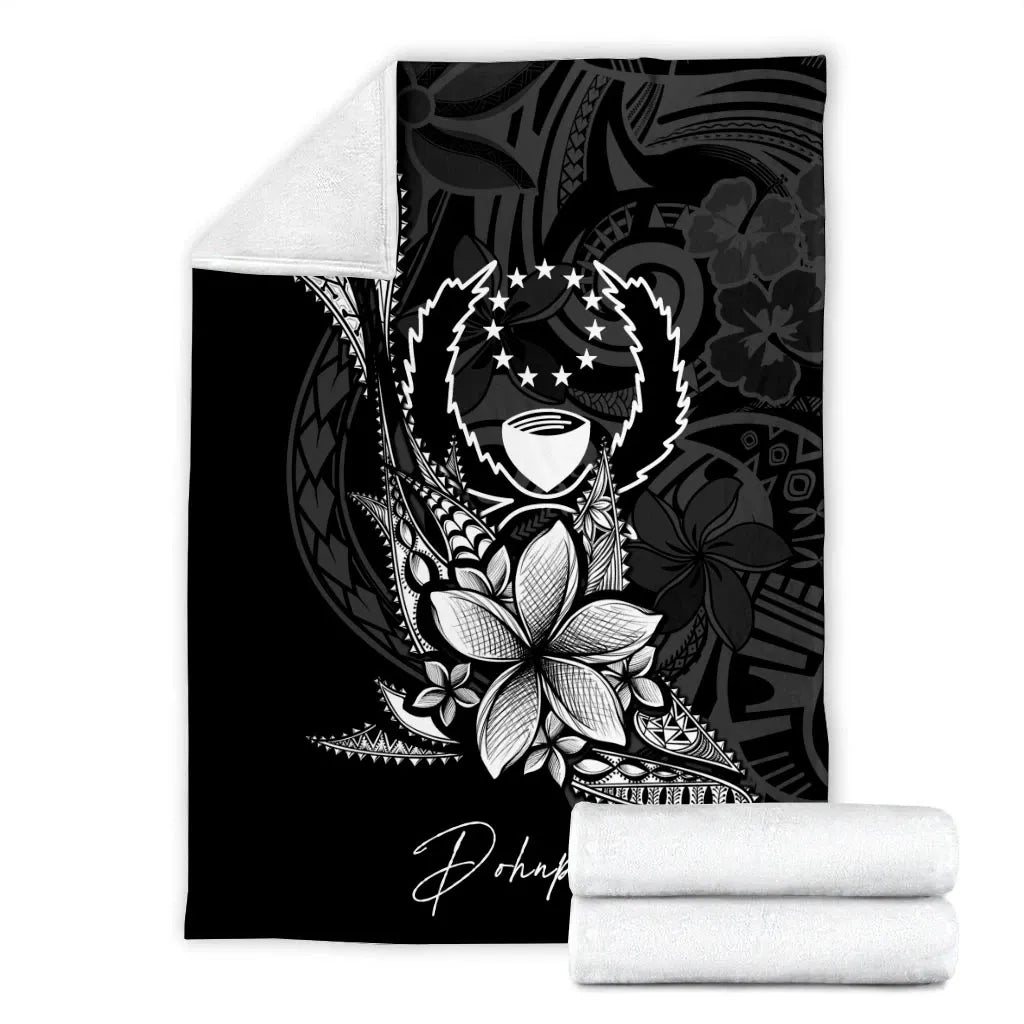 Pohnpei Premium Blanket - Fish With Plumeria Flowers Style