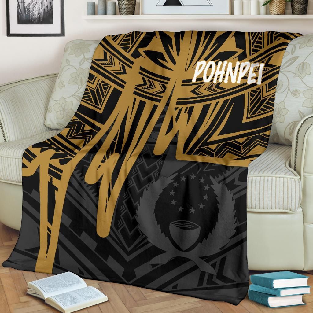 Pohnpei Premium Blanket - Pohnpei Seal In Heartbeat Patterns Style (Gold)