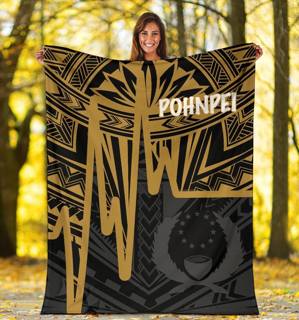 Pohnpei Premium Blanket - Pohnpei Seal In Heartbeat Patterns Style (Gold)