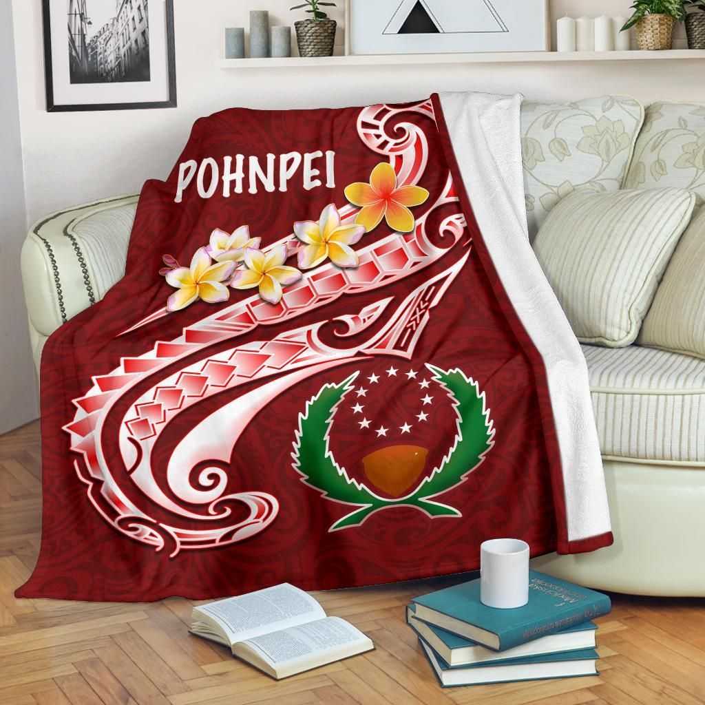 Pohnpei Premium Blanket - Pohnpei Seal Polynesian Patterns Plumeria