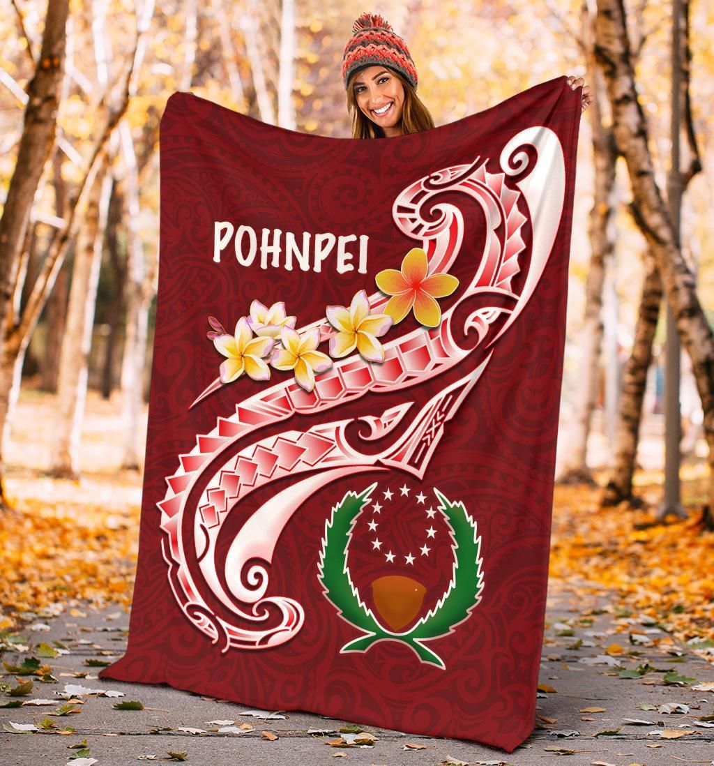 Pohnpei Premium Blanket - Pohnpei Seal Polynesian Patterns Plumeria