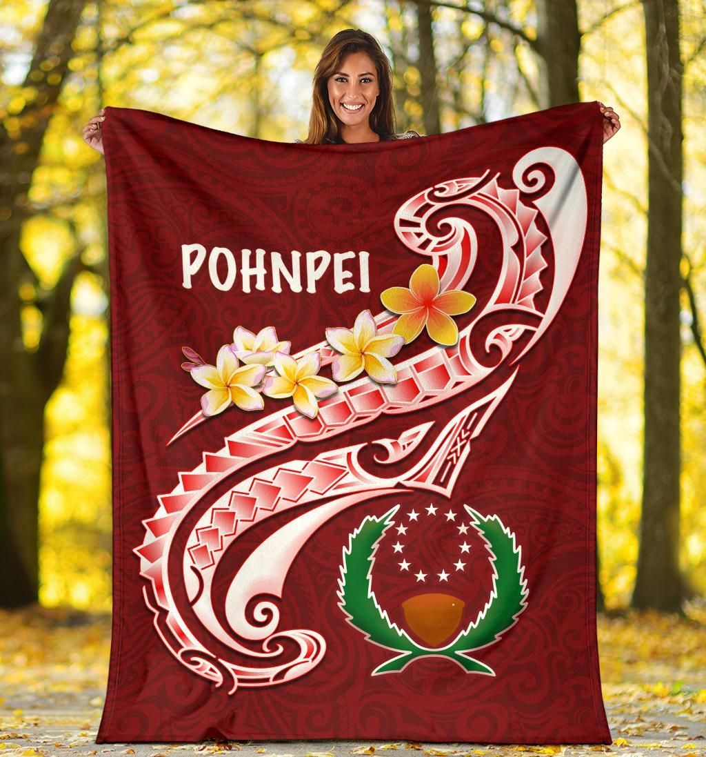 Pohnpei Premium Blanket - Pohnpei Seal Polynesian Patterns Plumeria