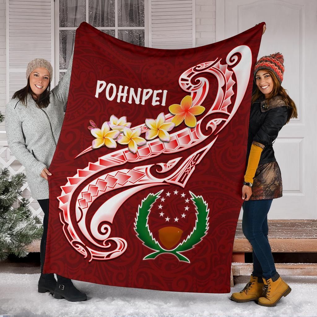 Pohnpei Premium Blanket - Pohnpei Seal Polynesian Patterns Plumeria