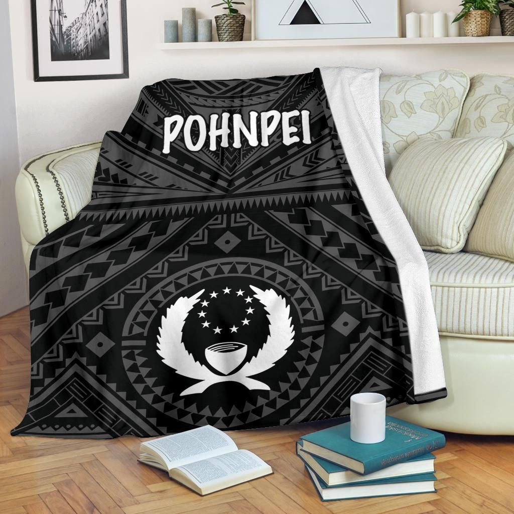 Pohnpei Premium Blanket - Pohnpei Seal With Polynesian Tattoo Style (Black)