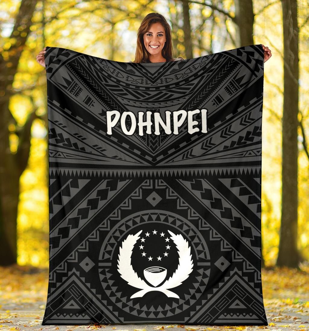 Pohnpei Premium Blanket - Pohnpei Seal With Polynesian Tattoo Style (Black)