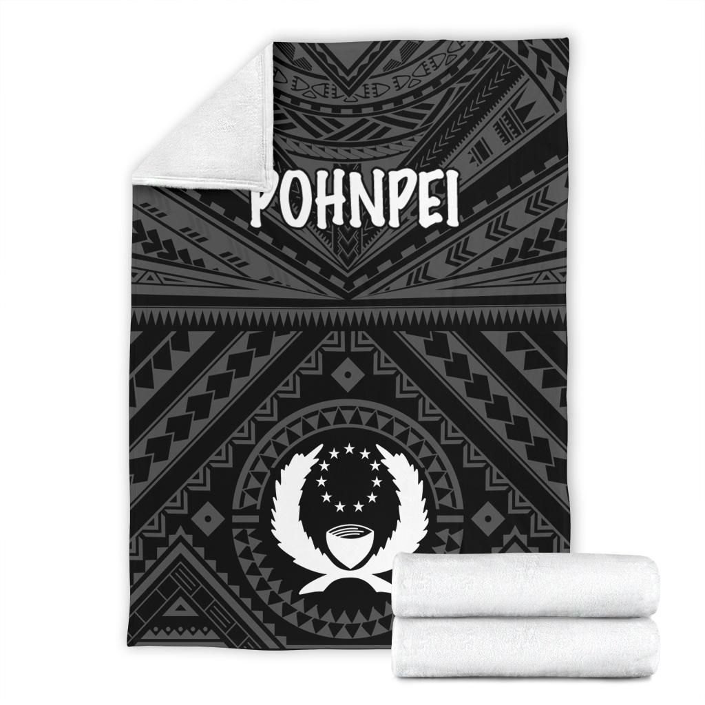 Pohnpei Premium Blanket - Pohnpei Seal With Polynesian Tattoo Style (Black)