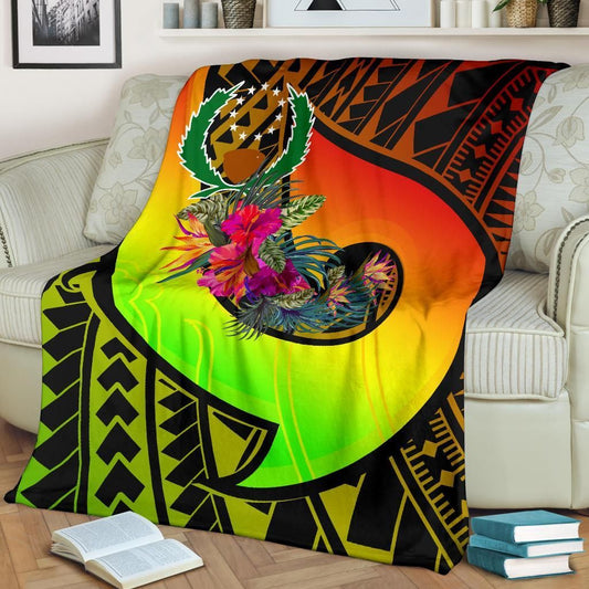 Pohnpei Premium Blanket - Polynesian Hook And Hibiscus (Reggae)