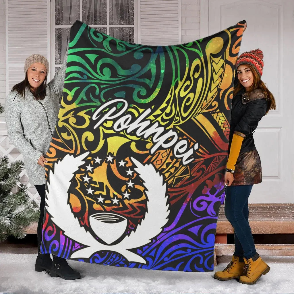 Pohnpei Premium Blanket - Rainbow Polynesian Pattern
