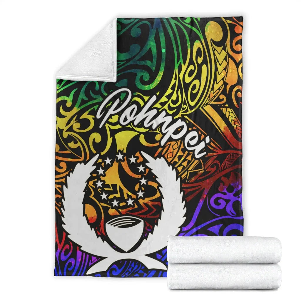 Pohnpei Premium Blanket - Rainbow Polynesian Pattern
