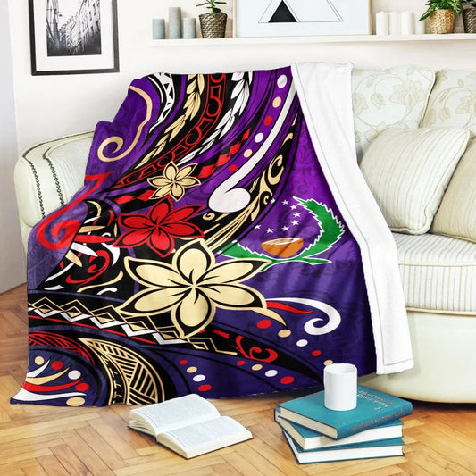 Pohnpei Premium Blanket - Tribal Flower With Special Turtles Purple Color