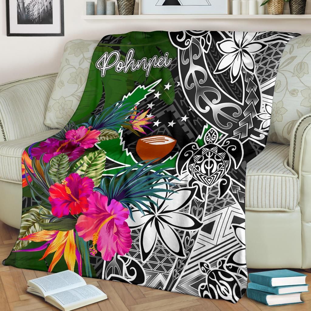 Pohnpei Premium Blanket - Turtle Plumeria Banana Leaf