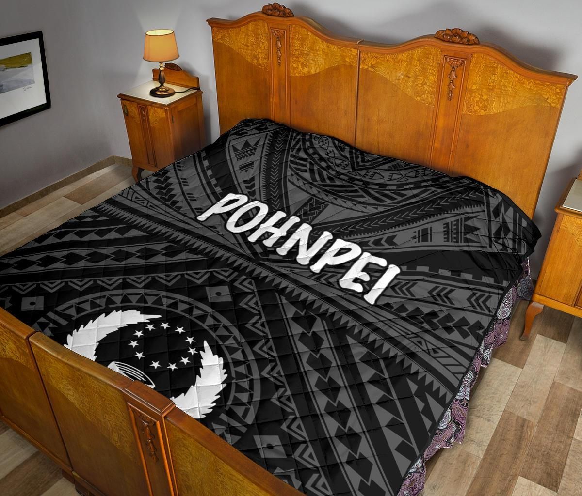 Pohnpei Premium Quilt - Pohnpei Seal With Polynesian Tattoo Style ( Black)