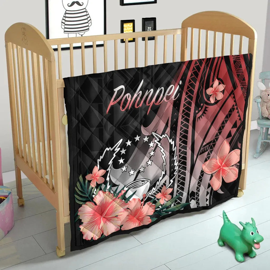 Pohnpei Premium Quilt - Red Polynesian Hibiscus Pattern Style