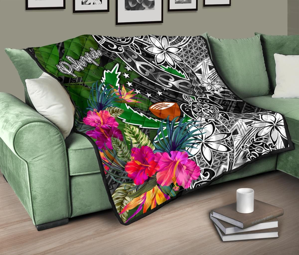 Pohnpei Premium Quilt - Turtle Plumeria Banana Leaf