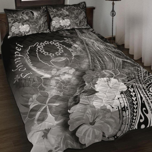 Pohnpei Quilt Bed Set - Humpback Whale with Tropical Flowers (White)