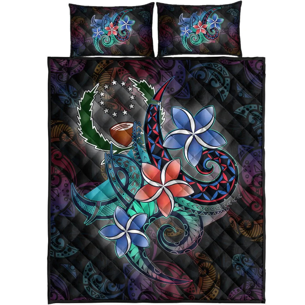 Pohnpei Quilt Bed Set - Plumeria Flowers Style