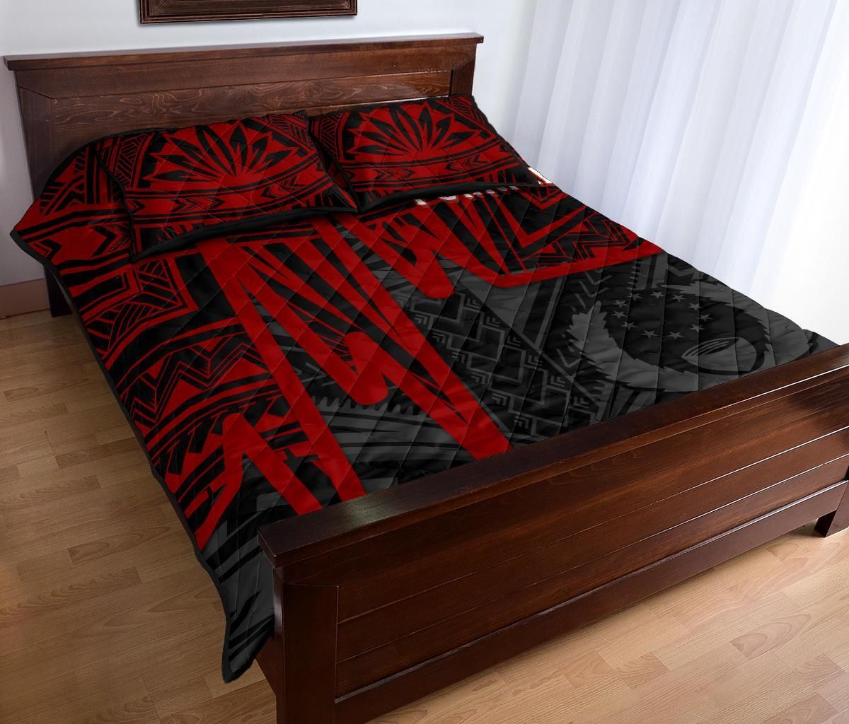 Pohnpei Quilt Bed Set - Pohnpei Seal In Heartbeat Patterns Style (Red)