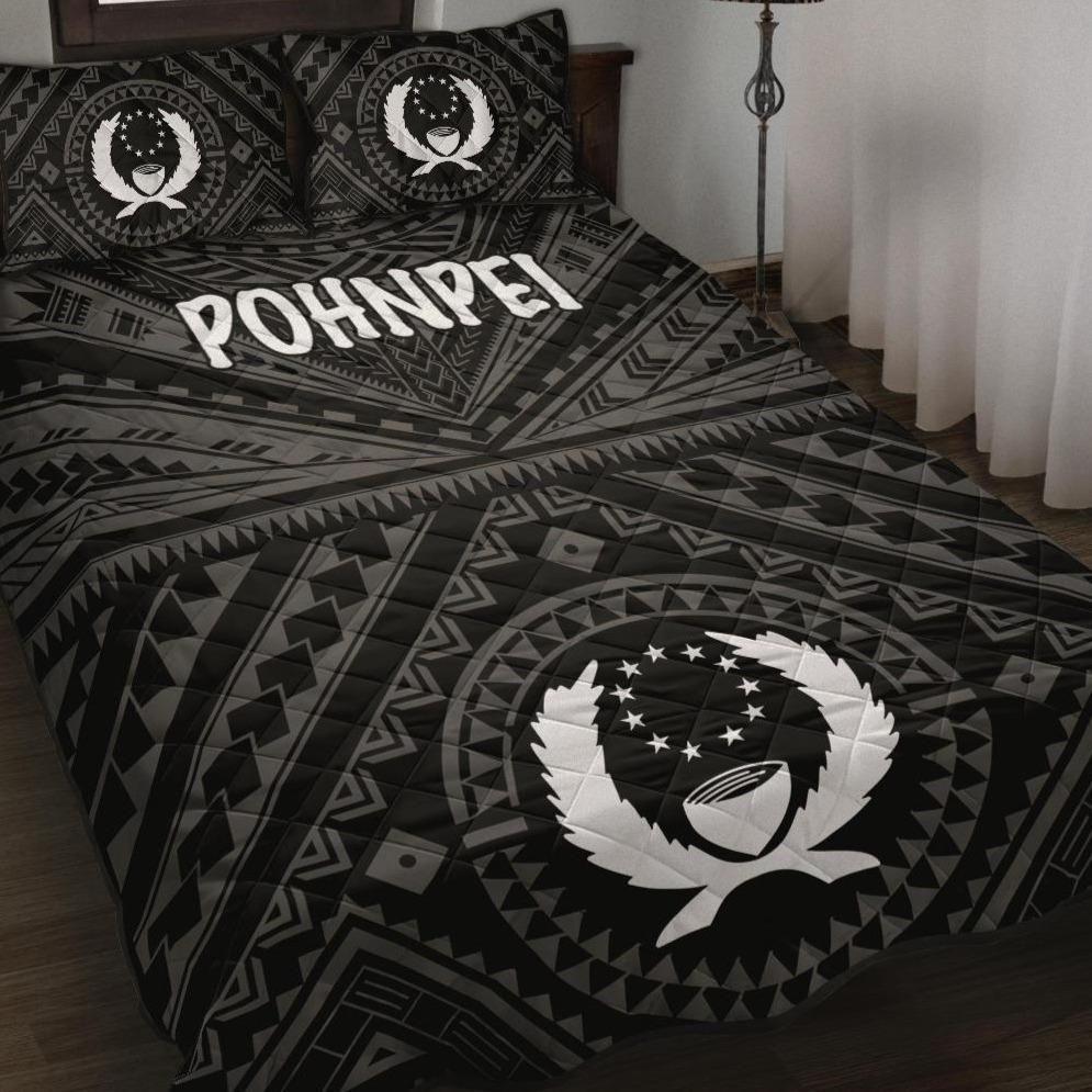 Pohnpei Quilt Bed Set - Pohnpei Seal With Polynesian Tattoo Style ( Black)