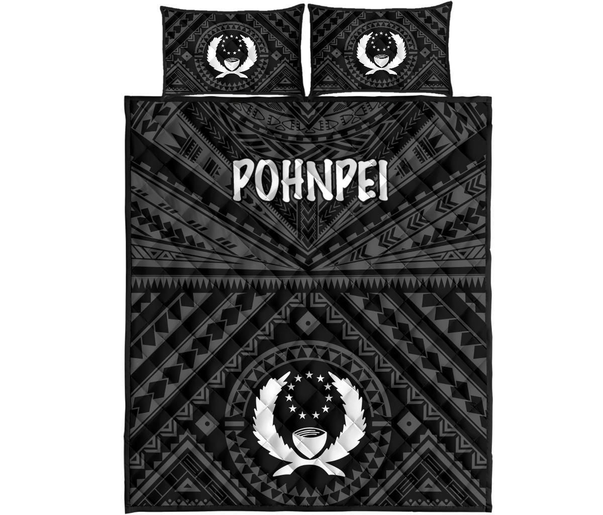 Pohnpei Quilt Bed Set - Pohnpei Seal With Polynesian Tattoo Style ( Black)