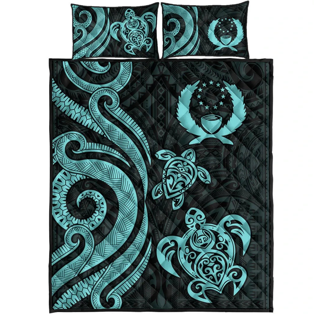 Pohnpei Quilt Bed Set - Turquoise Tentacle Turtle